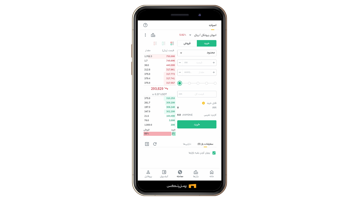 سفارش محدود یا بازار در رمزینکس